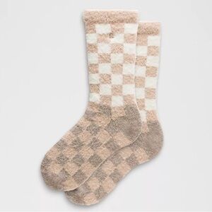 NWT Unisex Fuzzy Checkered Crew Socks Lululemon Nutmeg/Light Ivory/Taupetastic
